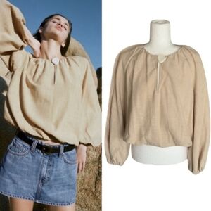 Zara Puff Sleeve Balloon Blouson Cropped Top Size Medium 100% Cotton